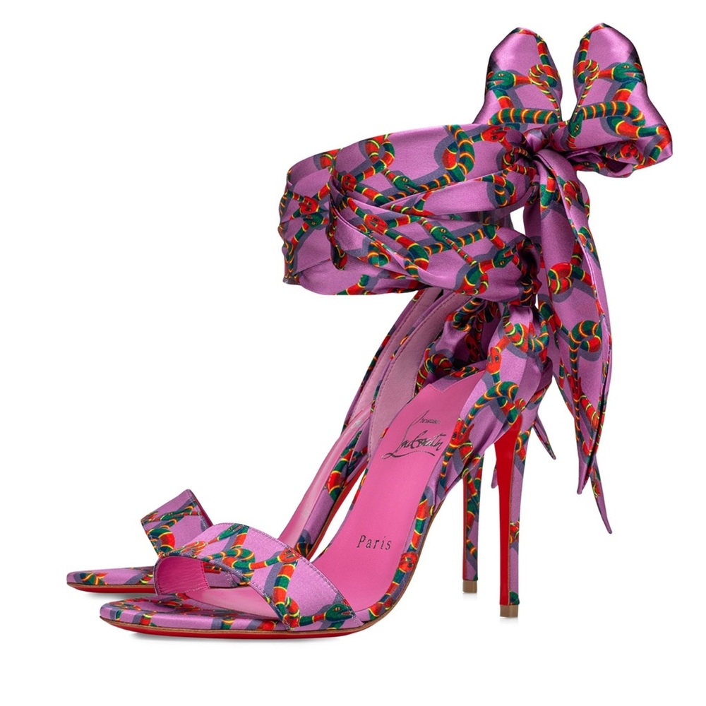 Christian Louboutin SANDALE DU DESERT Ankle Tie Bow Heel Pump Shoes Gummy Pink